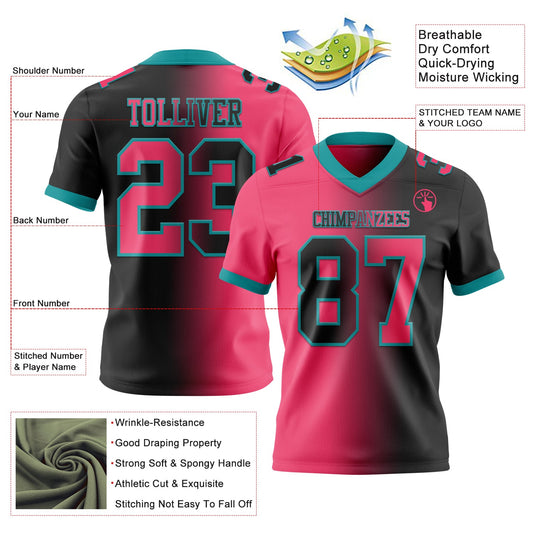 Custom Black Neon Pink-Teal Mesh Authentic Gradient Fashion Football Jersey - Sky-Custom