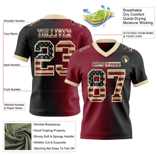Custom Black Vintage USA Flag Crimson-Cream Mesh Authentic Gradient Fashion Football Jersey - Sky-Custom