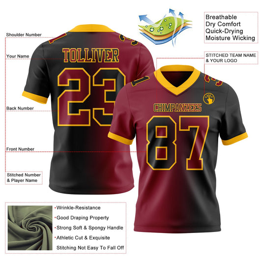 Custom Black Crimson-Gold Mesh Authentic Gradient Fashion Football Jersey - Sky-Custom