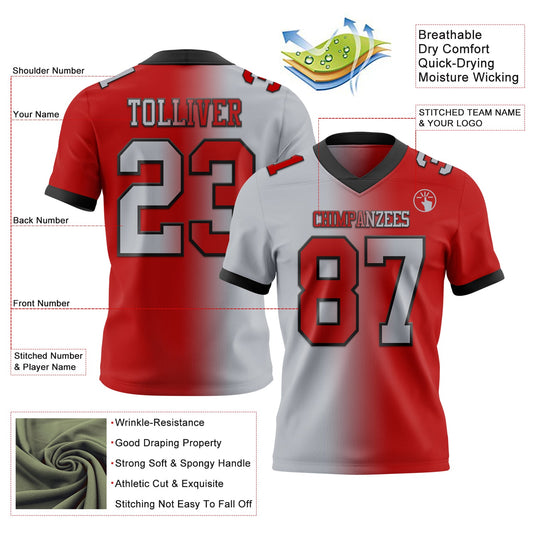 Custom Red Gray-Black Mesh Authentic Gradient Fashion Football Jersey - Sky-Custom