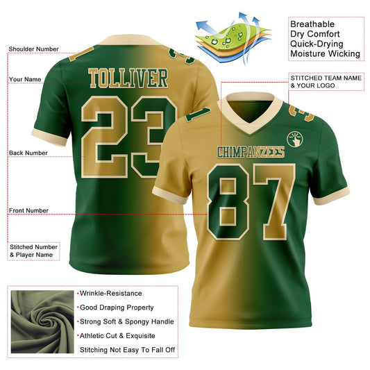 Custom Green Old Gold-Cream Mesh Authentic Gradient Fashion Football Jersey - Sky-Custom
