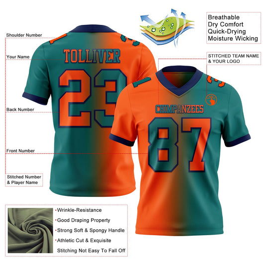 Custom Teal Orange-Navy Mesh Authentic Gradient Fashion Football Jersey - Sky-Custom