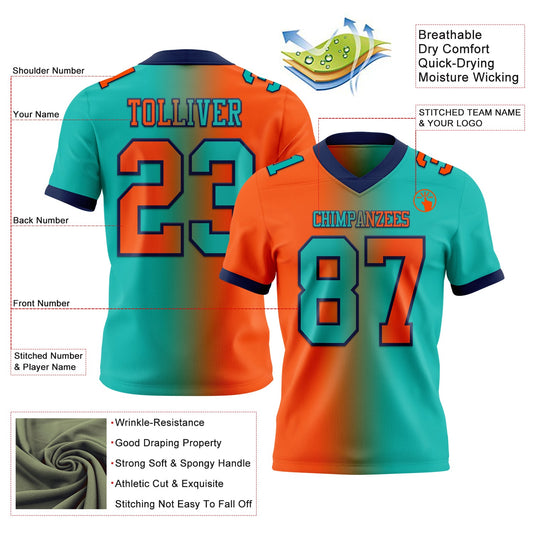 Custom Aqua Orange-Navy Mesh Authentic Gradient Fashion Football Jersey - Sky-Custom
