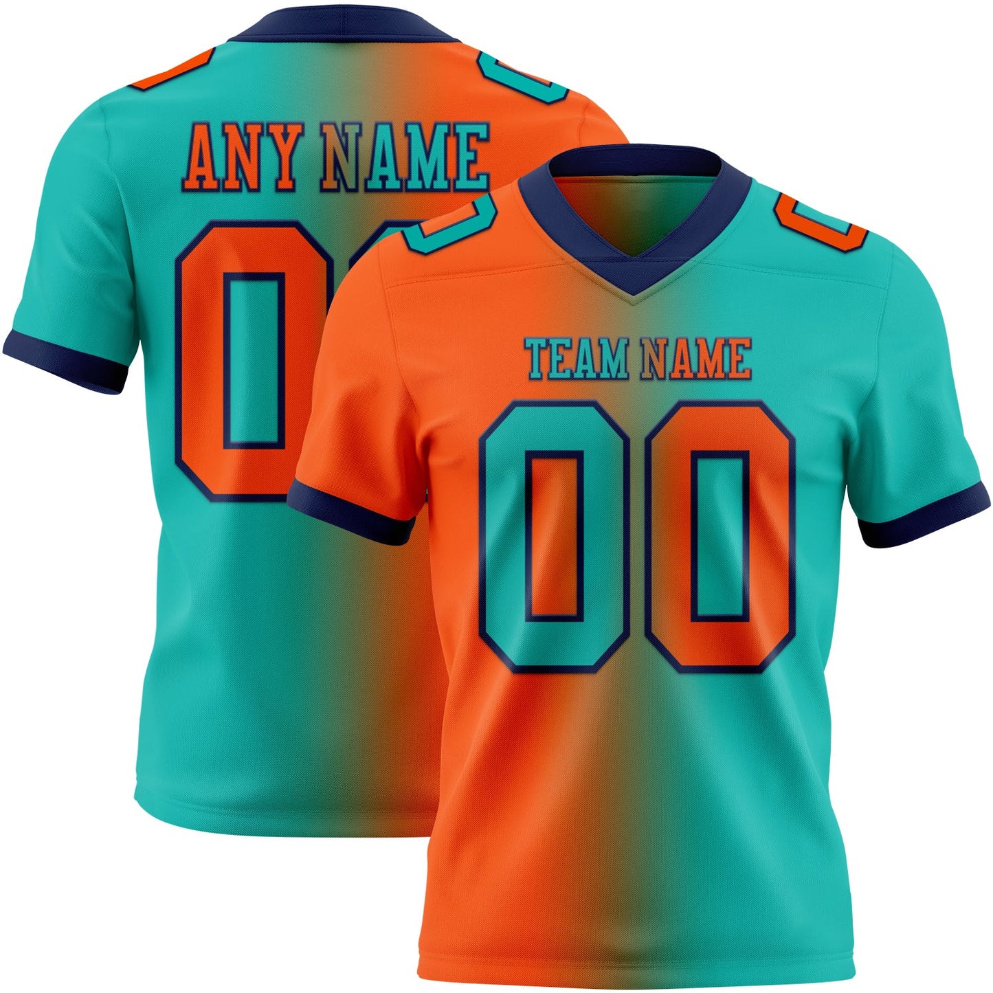 Custom Aqua Orange-Navy Mesh Authentic Gradient Fashion Football Jersey - Sky-Custom