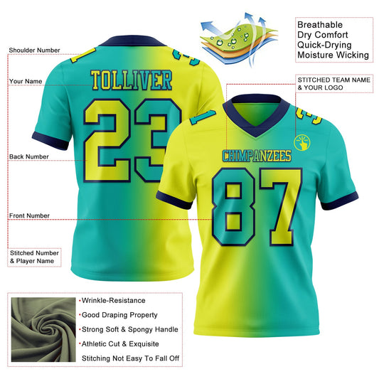 Custom Aqua Neon Yellow-Navy Mesh Authentic Gradient Fashion Football Jersey - Sky-Custom