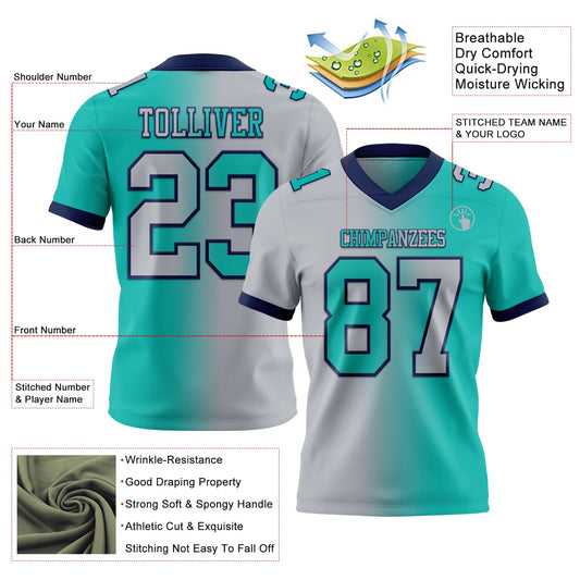 Custom Aqua Gray-Navy Mesh Authentic Gradient Fashion Football Jersey - Sky-Custom