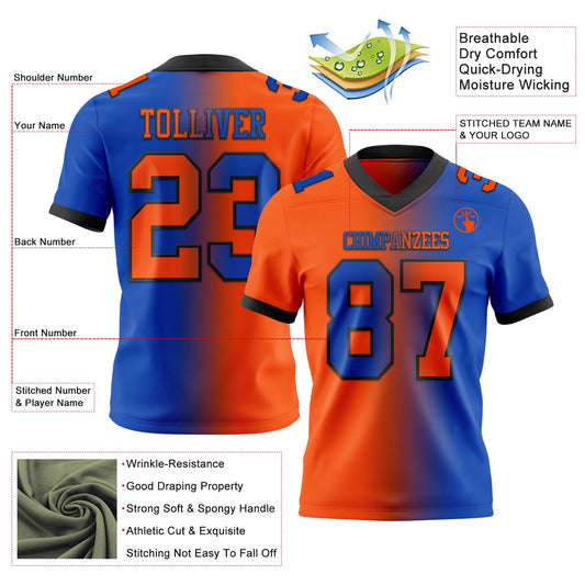 Custom Thunder Blue Orange-Black Mesh Authentic Gradient Fashion Football Jersey - Sky-Custom