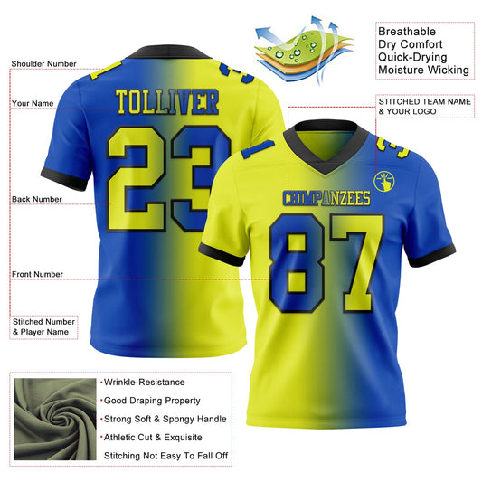 Custom Thunder Blue Neon Yellow-Black Mesh Authentic Gradient Fashion Football Jersey - Sky-Custom