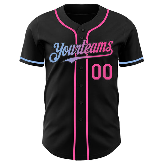Custom Black Pink-Light Blue Authentic Gradient Fashion Baseball Jersey - Sky-Custom