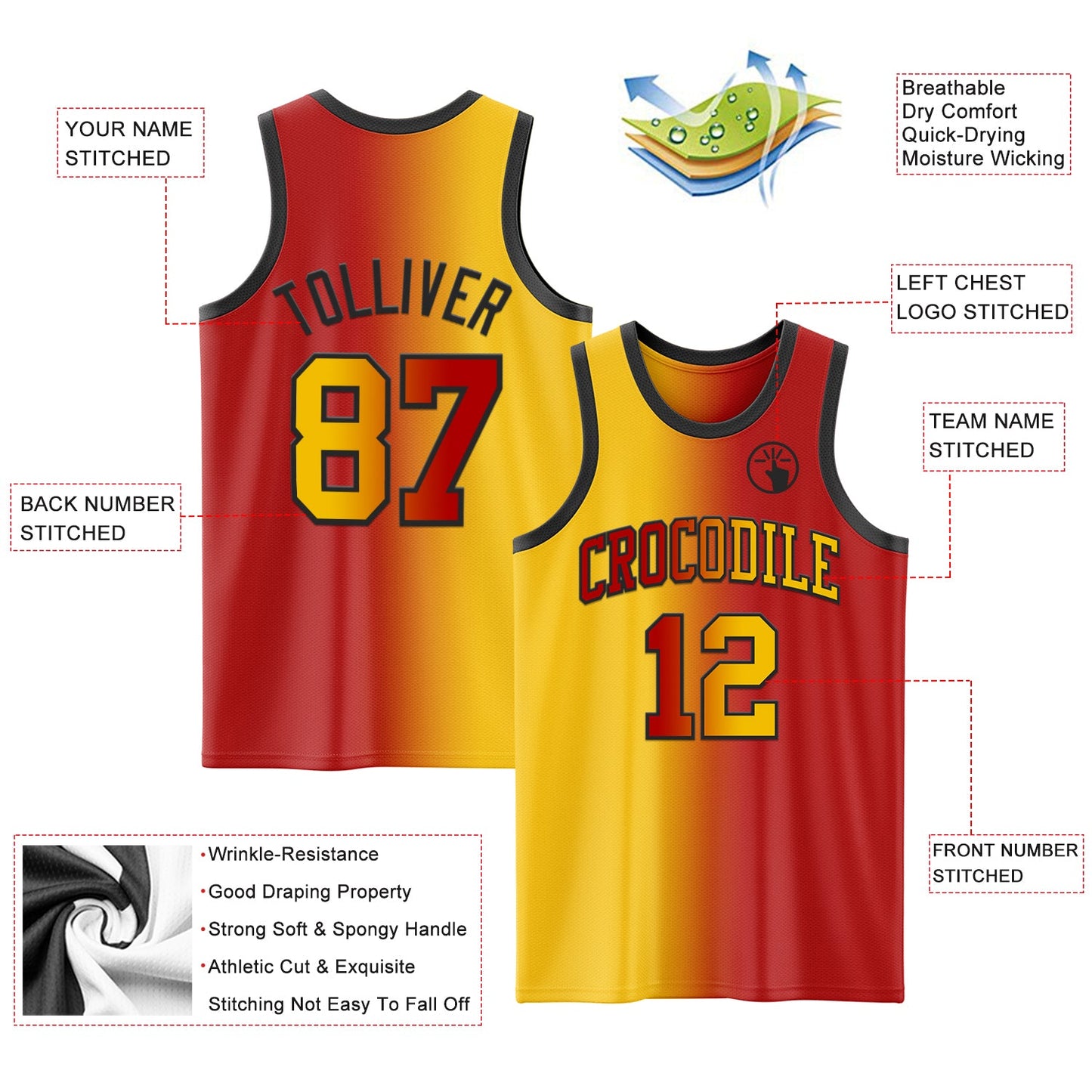 Custom Red Yellow-Black Authentic Gradient Fashion Basketball Jersey - Sky-Custom