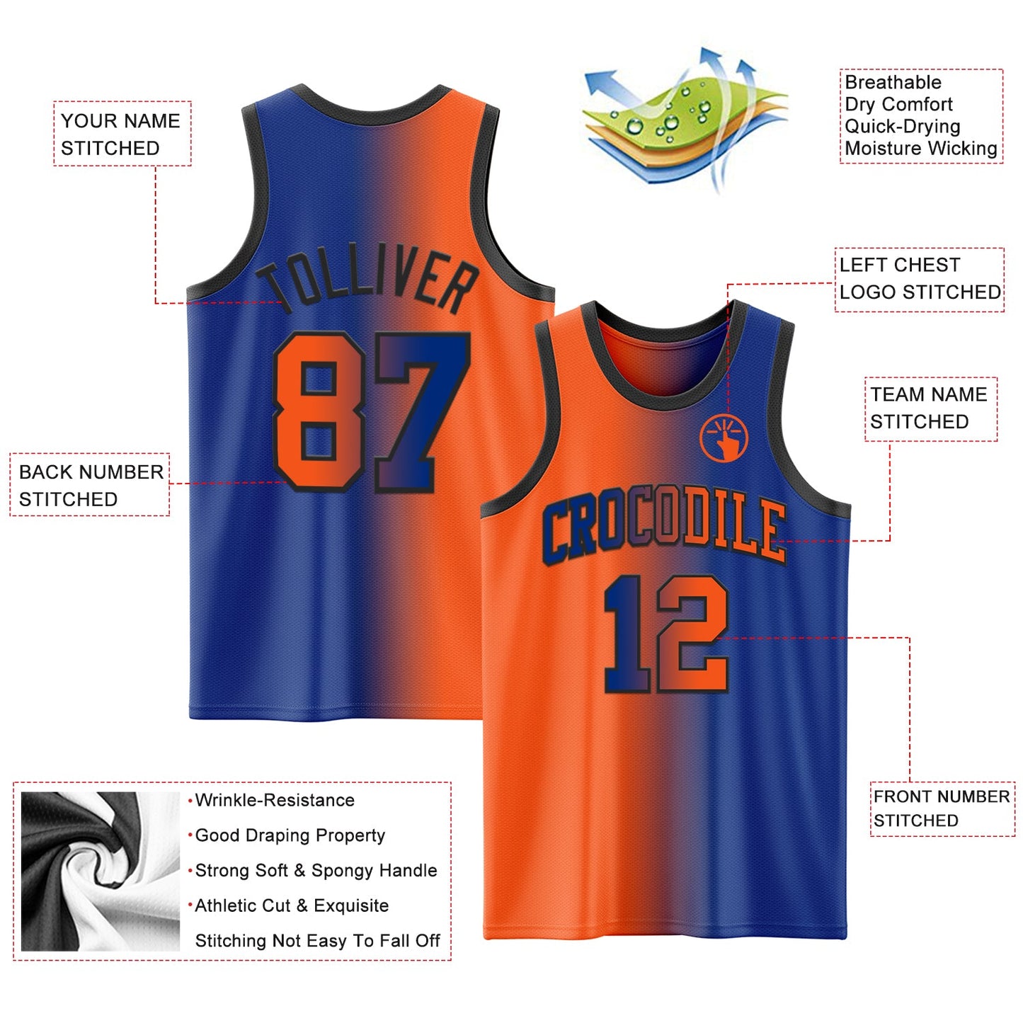 Custom Royal Orange-Black Authentic Gradient Fashion Basketball Jersey - Sky-Custom