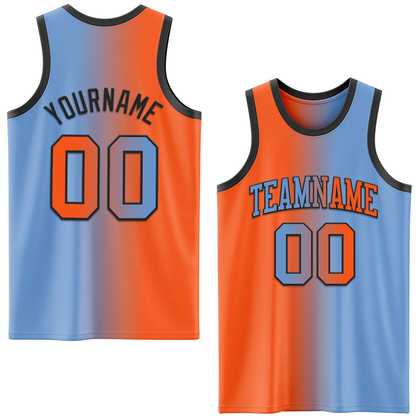 Custom Light Blue Orange-Black Authentic Gradient Fashion Basketball Jersey - Sky-Custom