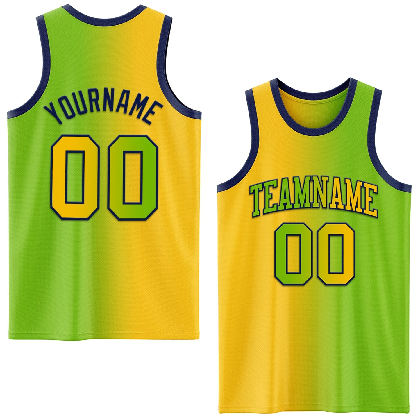 Custom Neon Green Yellow-Navy Authentic Gradient Fashion Basketball Jersey - Sky-Custom