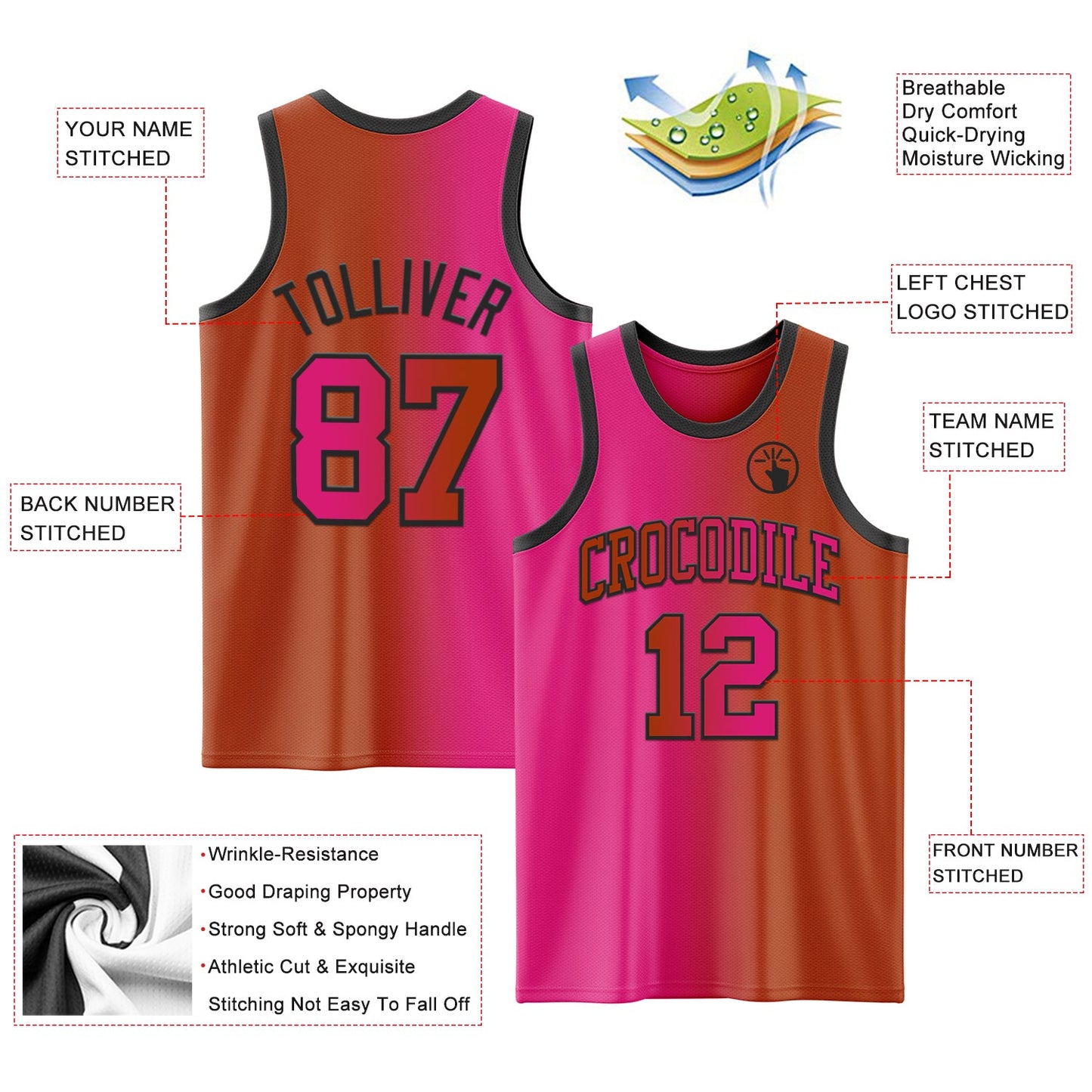 Custom Texas Orange Hot Pink-Black Authentic Gradient Fashion Basketball Jersey - Sky-Custom