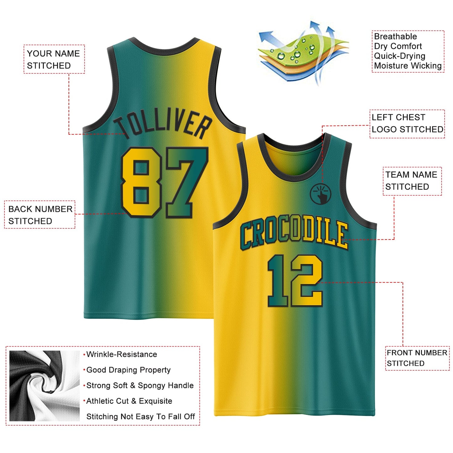Custom Teal Yellow-Black Authentic Gradient Fashion Basketball Jersey - Sky-Custom