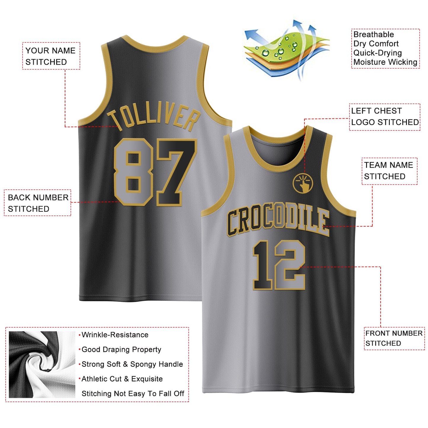 Custom Black Gray-Old Gold Authentic Gradient Fashion Basketball Jersey - Sky-Custom