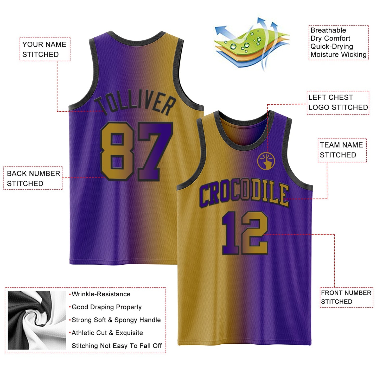 Custom Purple Old Gold-Black Authentic Gradient Fashion Basketball Jersey - Sky-Custom