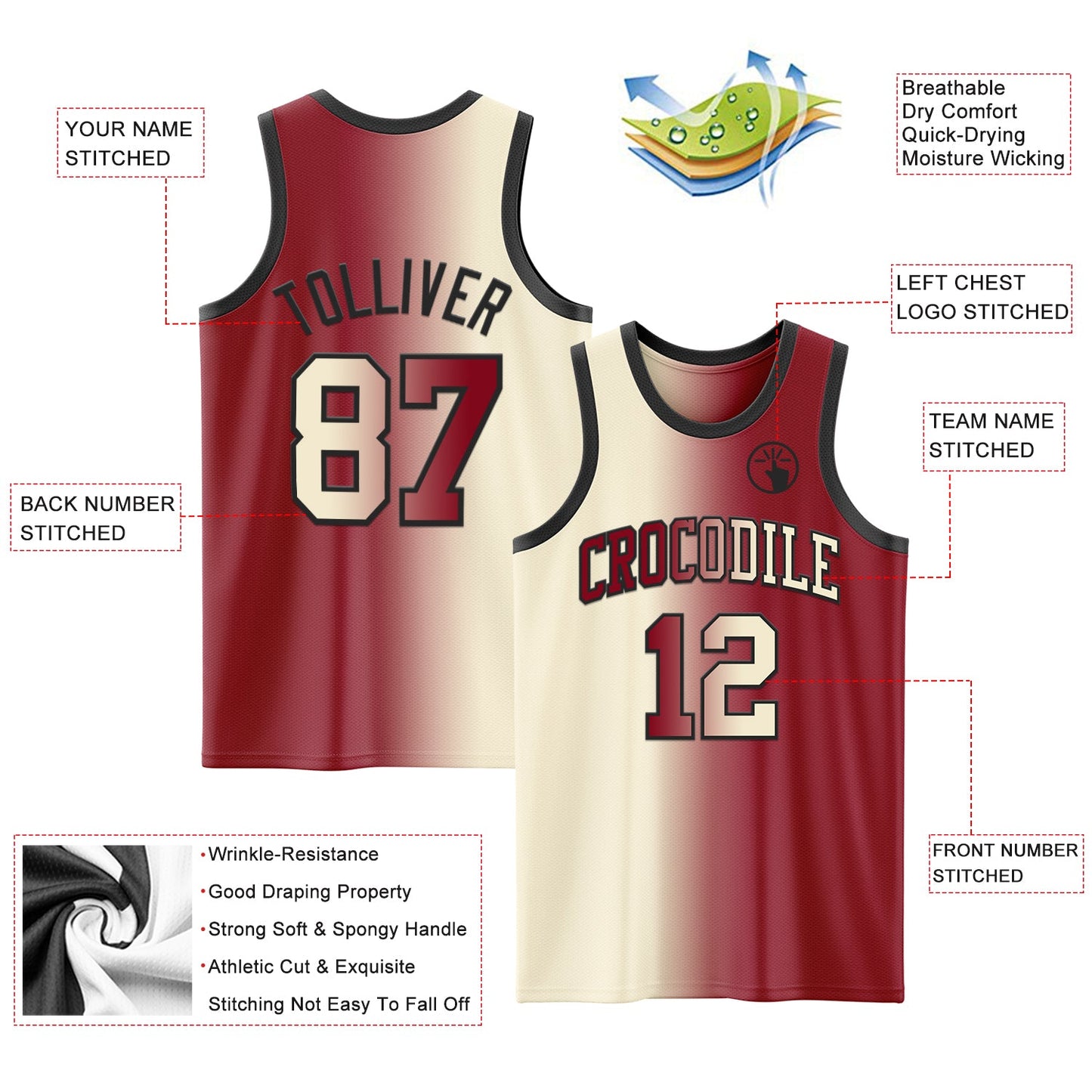 Custom Maroon Cream-Black Authentic Gradient Fashion Basketball Jersey - Sky-Custom