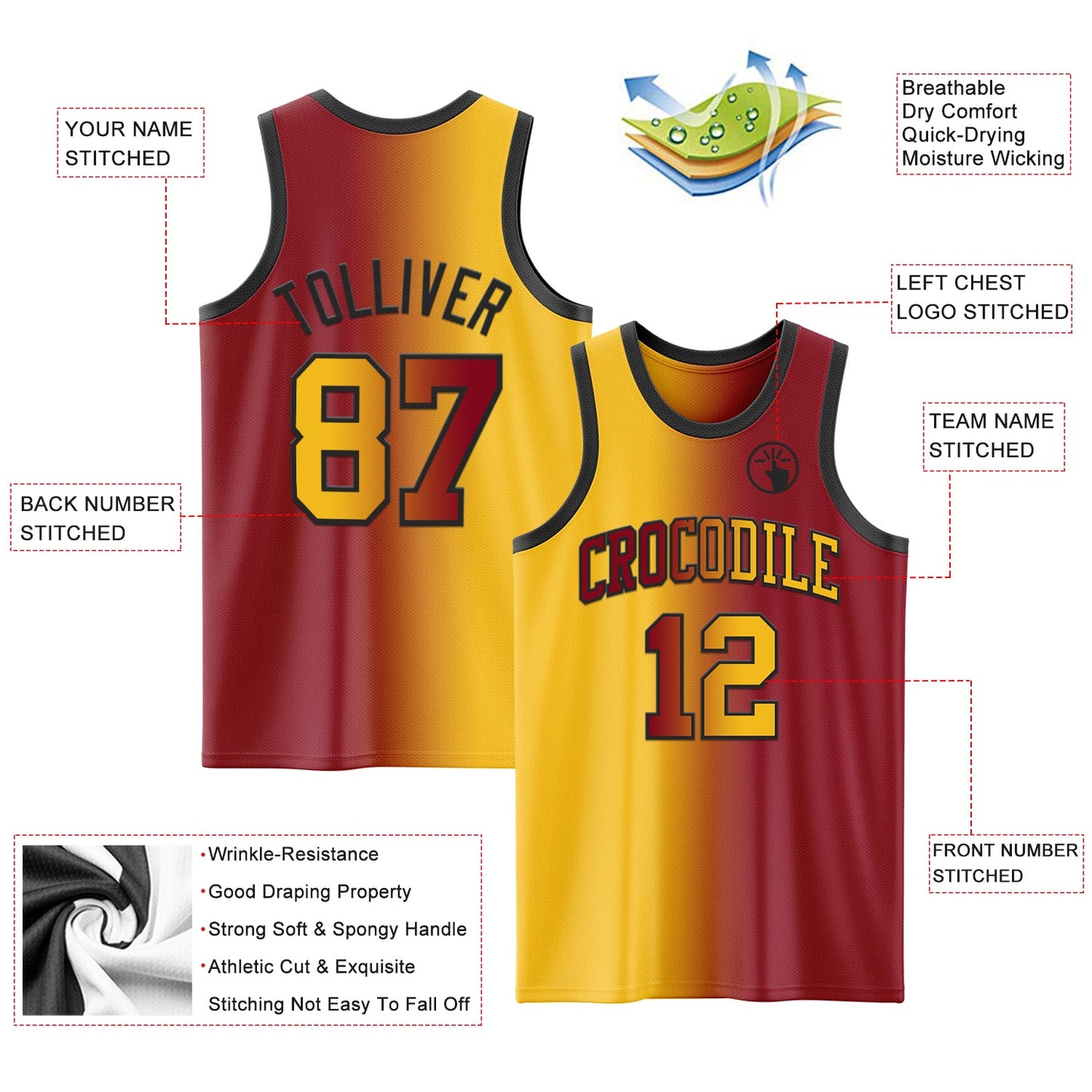 Custom Maroon Gold-Black Authentic Gradient Fashion Basketball Jersey - Sky-Custom