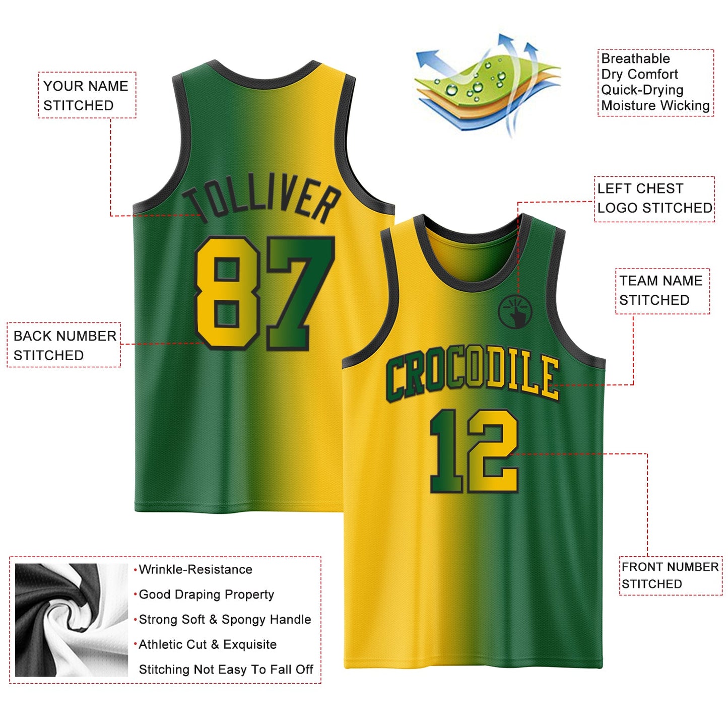 Custom Kelly Green Yellow-Black Authentic Gradient Fashion Basketball Jersey - Sky-Custom
