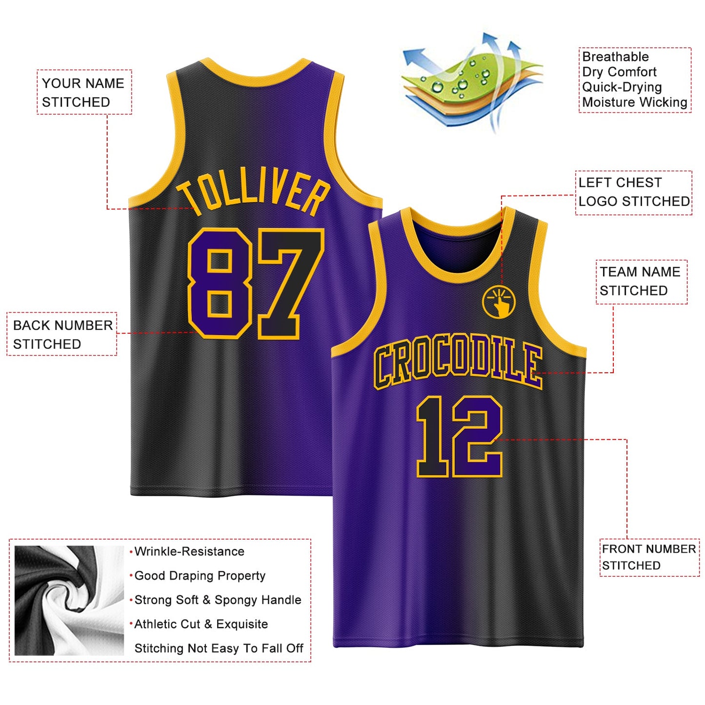 Custom Black Purple-Gold Authentic Gradient Fashion Basketball Jersey - Sky-Custom