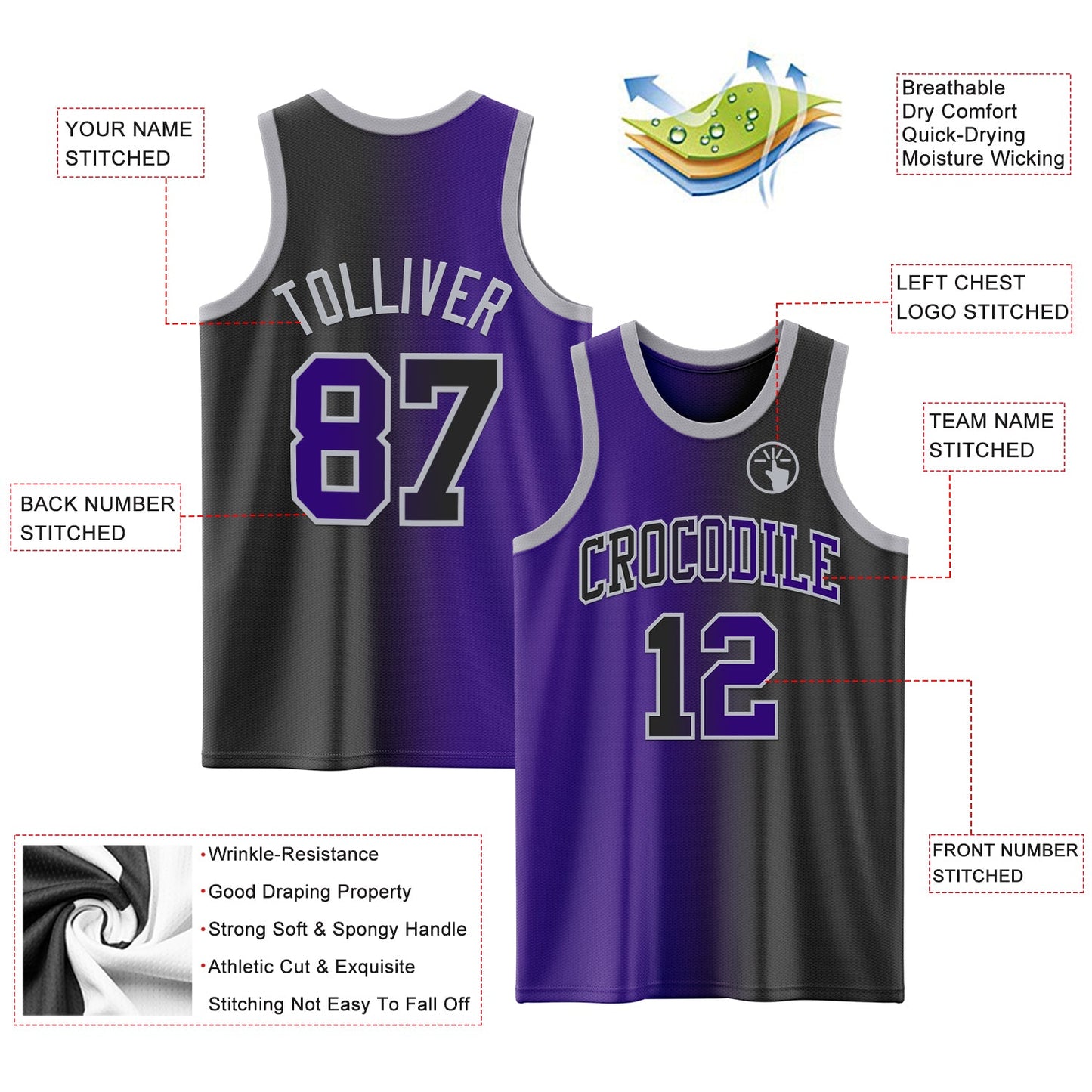 Custom Black Purple-Gray Authentic Gradient Fashion Basketball Jersey - Sky-Custom