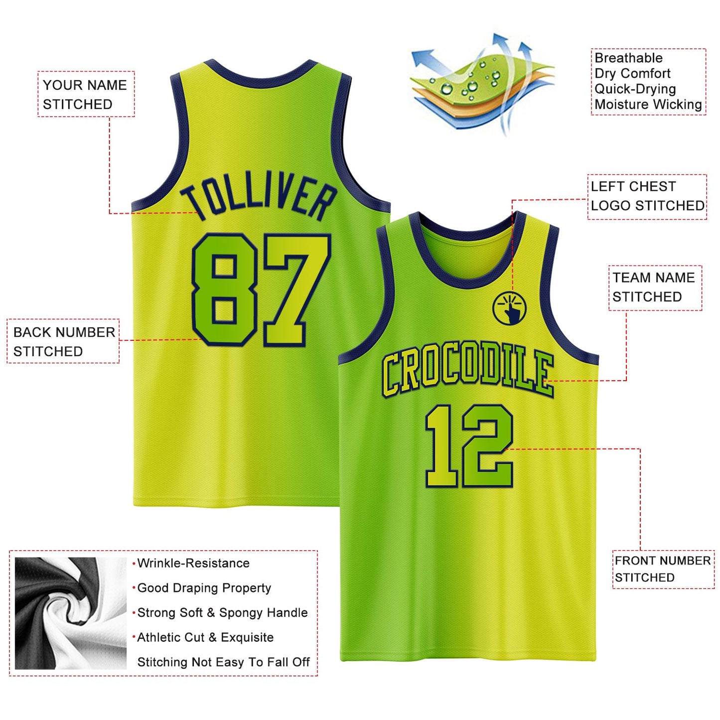 Custom Neon Yellow Neon Green-Navy Authentic Gradient Fashion Basketball Jersey - Sky-Custom