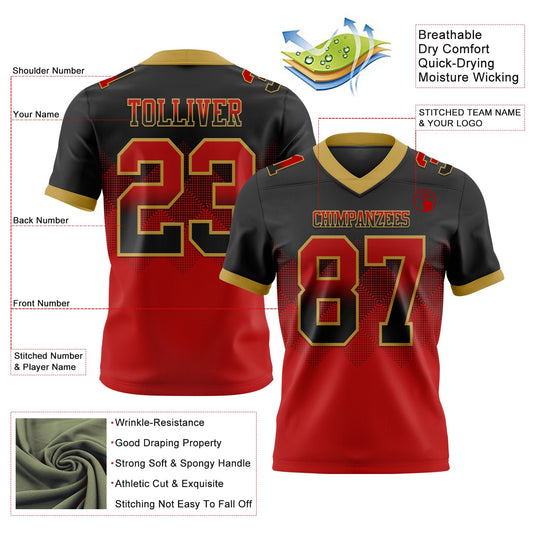 Custom Black Red-Old Gold Mesh Authentic Gradient Square Shape Flag Football Jersey - Sky-Custom