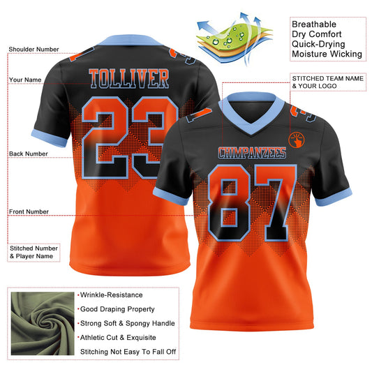 Custom Black Orange-Light Blue Mesh Authentic Gradient Square Shape Flag Football Jersey - Sky-Custom