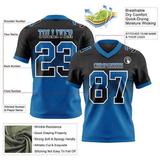 Custom Black Blue-White Mesh Authentic Gradient Square Shape Flag Football Jersey - Sky-Custom