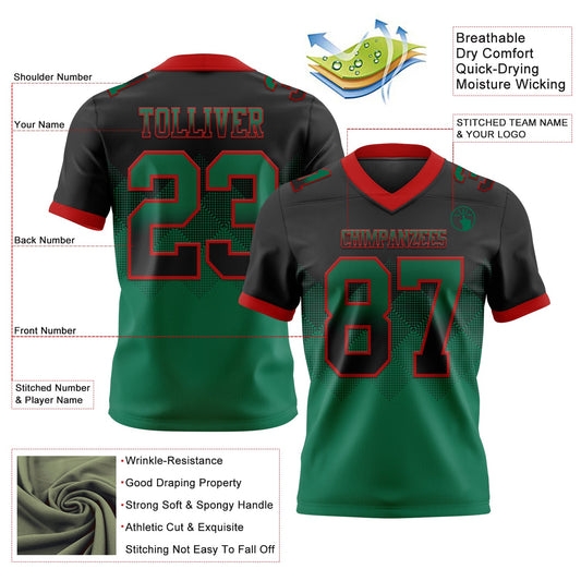 Custom Black Kelly Green-Red Mesh Authentic Gradient Square Shape Flag Football Jersey - Sky-Custom