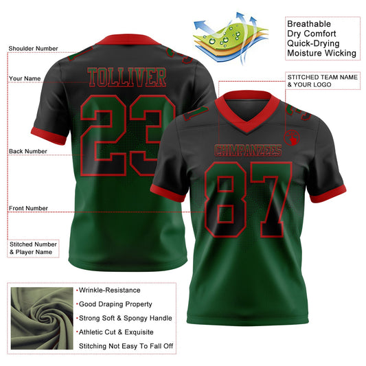 Custom Black Green-Red Mesh Authentic Gradient Square Shape Flag Football Jersey - Sky-Custom
