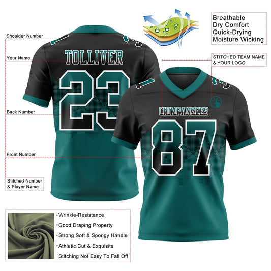 Custom Black Teal-White Mesh Authentic Gradient Square Shape Flag Football Jersey - Sky-Custom