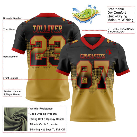 Custom Black Old Gold-Red Mesh Authentic Gradient Square Shape Flag Football Jersey - Sky-Custom