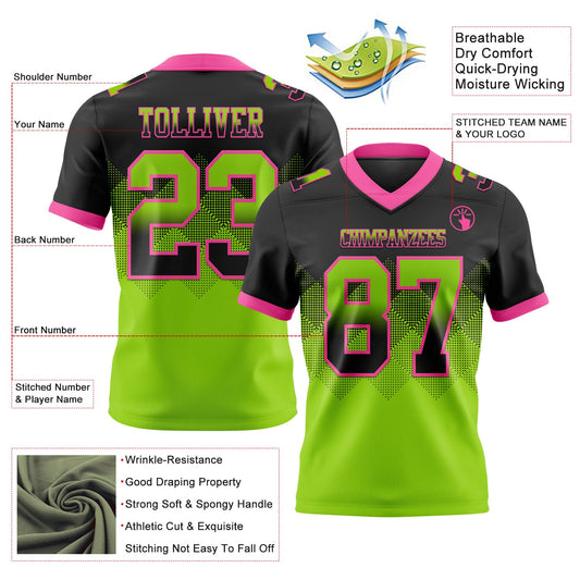 Custom Black Neon Green-Pink Mesh Authentic Gradient Square Shape Flag Football Jersey - Sky-Custom