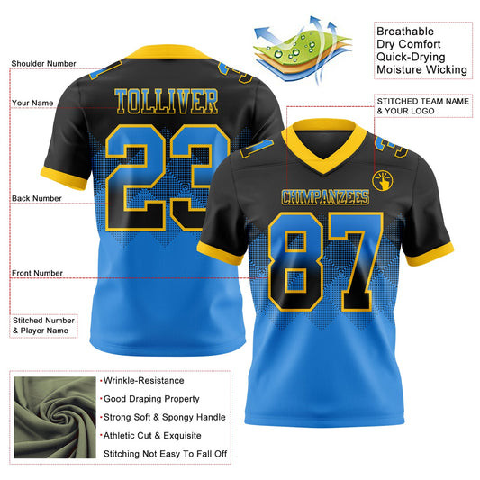 Custom Black Powder Blue-Yellow Mesh Authentic Gradient Square Shape Flag Football Jersey - Sky-Custom
