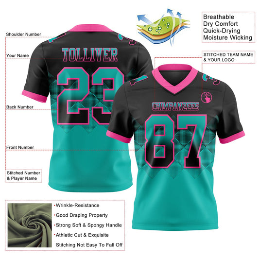 Custom Black Aqua-Pink Mesh Authentic Gradient Square Shape Flag Football Jersey - Sky-Custom