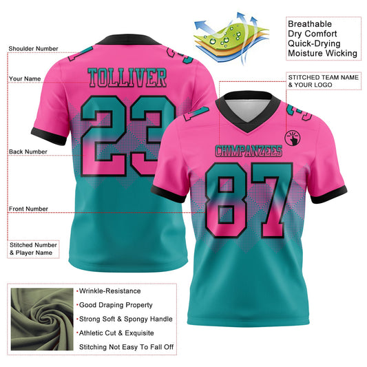 Custom Pink Teal-Black Mesh Authentic Gradient Square Shape Flag Football Jersey - Sky-Custom