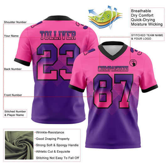 Custom Pink Purple-Black Mesh Authentic Gradient Square Shape Flag Football Jersey - Sky-Custom