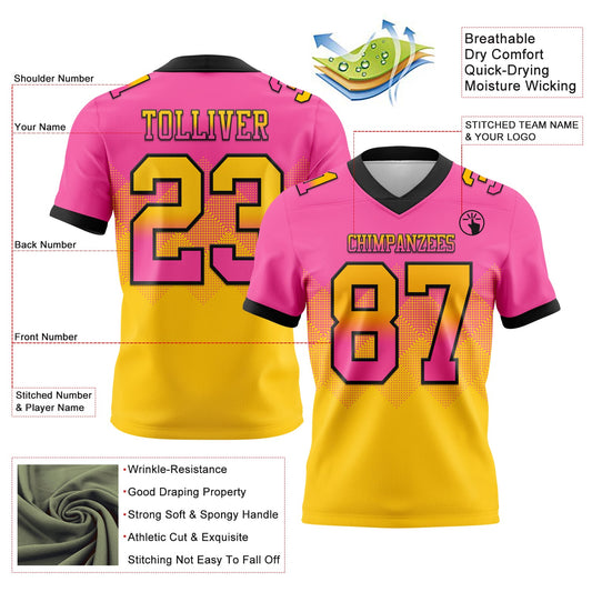 Custom Pink Yellow-Black Mesh Authentic Gradient Square Shape Flag Football Jersey - Sky-Custom