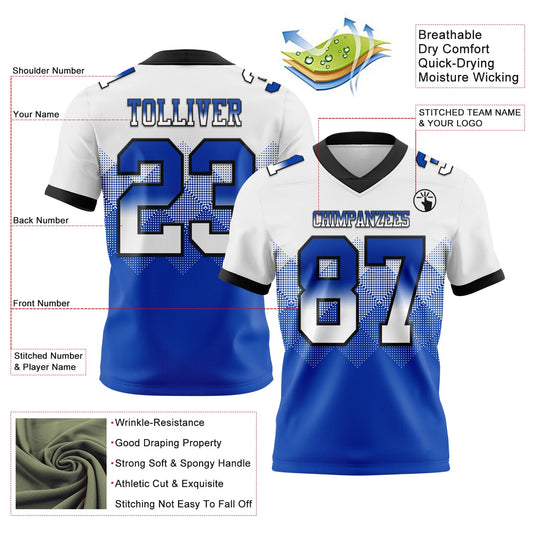 Custom White Thunder Blue-Black Mesh Authentic Gradient Square Shape Flag Football Jersey - Sky-Custom