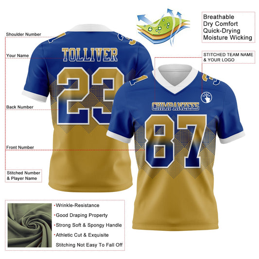Custom Royal Old Gold-White Mesh Authentic Gradient Square Shape Flag Football Jersey - Sky-Custom