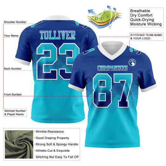 Custom Royal Lakes Blue-White Mesh Authentic Gradient Square Shape Flag Football Jersey - Sky-Custom