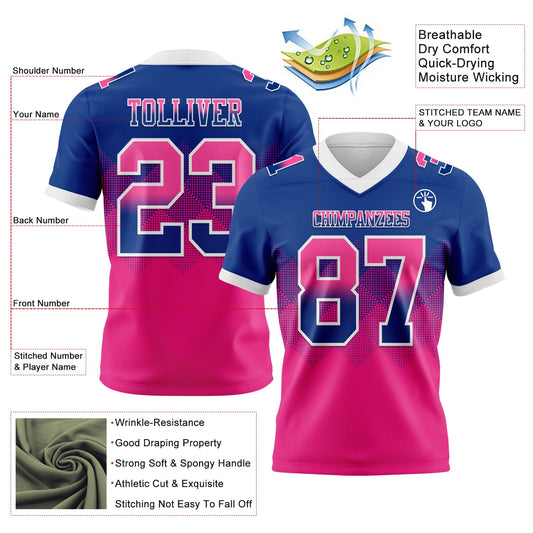 Custom Royal Hot Pink-White Mesh Authentic Gradient Square Shape Flag Football Jersey - Sky-Custom