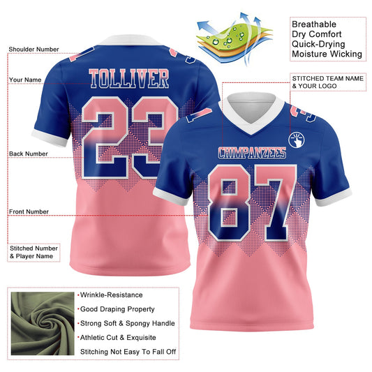 Custom Royal Medium Pink-White Mesh Authentic Gradient Square Shape Flag Football Jersey - Sky-Custom