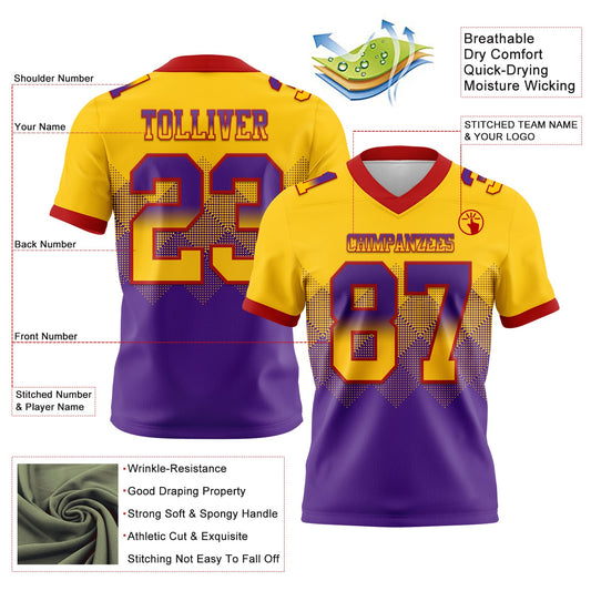 Custom Yellow Purple-Red Mesh Authentic Gradient Square Shape Flag Football Jersey - Sky-Custom