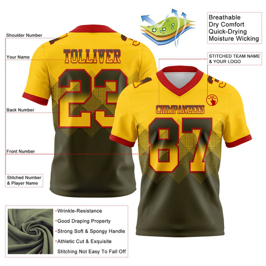 Custom Yellow Olive-Red Mesh Authentic Gradient Square Shape Flag Football Jersey - Sky-Custom