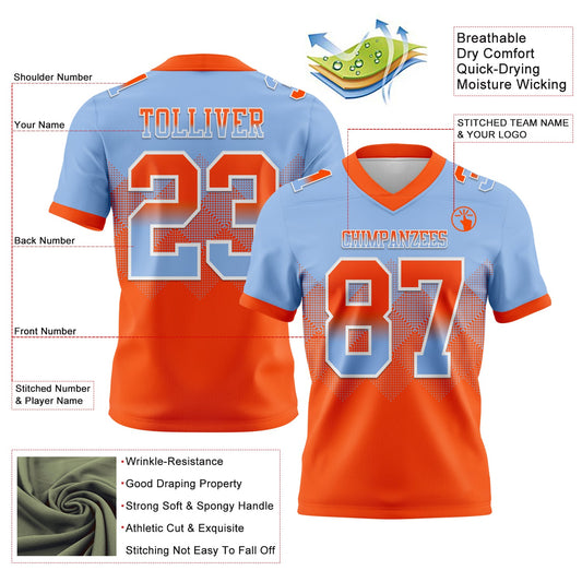 Custom Light Blue Orange-White Mesh Authentic Gradient Square Shape Flag Football Jersey - Sky-Custom