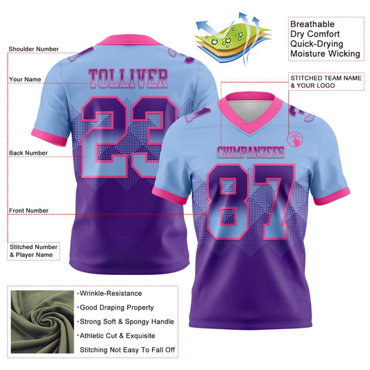 Custom Light Blue Purple-Pink Mesh Authentic Gradient Square Shape Flag Football Jersey - Sky-Custom