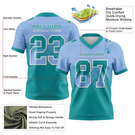 Custom Light Blue Teal-White Mesh Authentic Gradient Square Shape Flag Football Jersey - Sky-Custom
